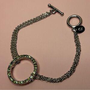 CJ Silver Tone and Green Cubic Zirconia Chain Bracelet